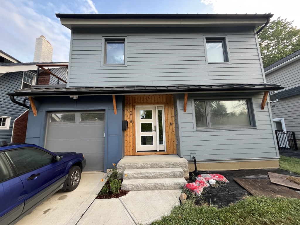 A nearly finished Clintonville Passive House from the front yard